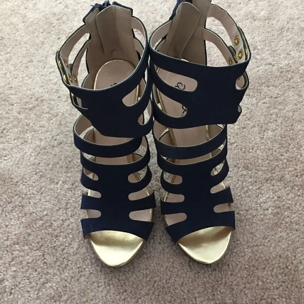 Navy Caged Heels